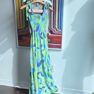 Vibrant Blue and Green Maxi Dress